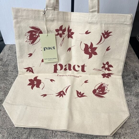 Pact  Earth's Favorite Reusable  100% Organic Cotton  Tote Bag  Red Flowers NWT - Picture 9 of 13